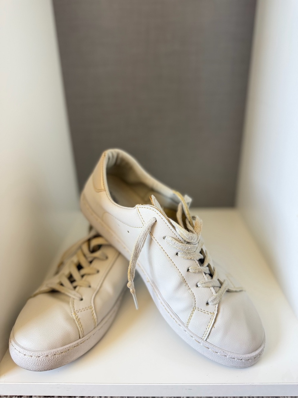 Vintage White and Cream Lace-Up Sneakers